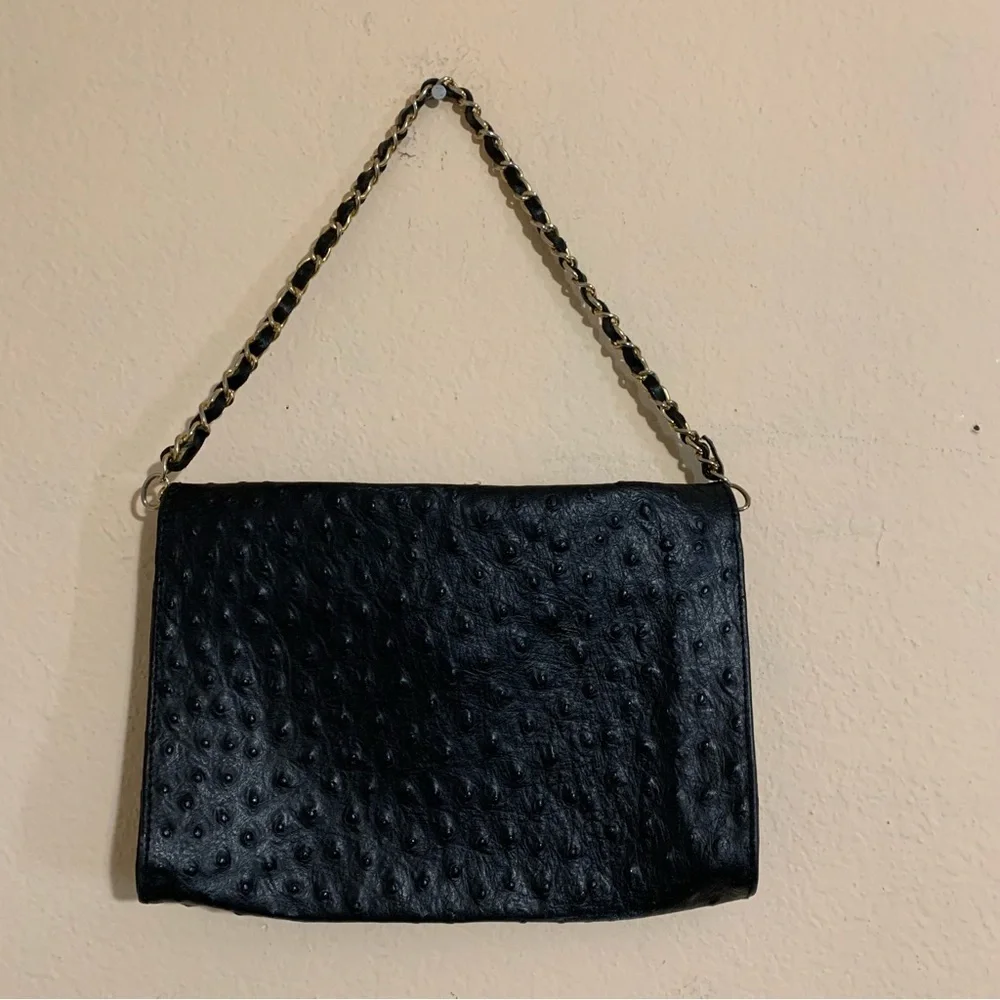 Courage B Black Genuine Leather Chain Strap Handbag Made In Italy